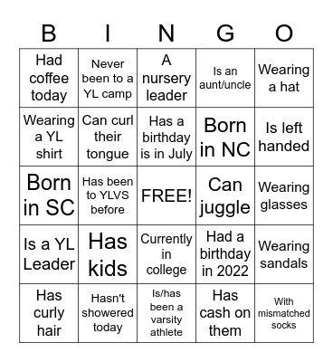 YoungLives Childcare Bingo:                    Find someone who.... Bingo Card