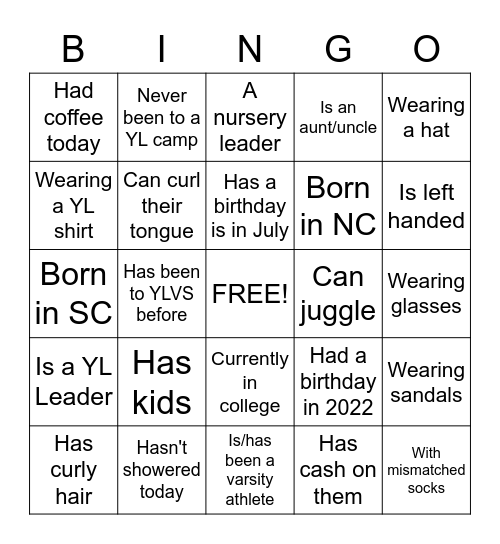 YoungLives Childcare Bingo:                    Find someone who.... Bingo Card
