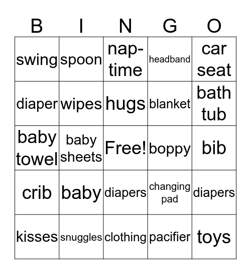 Baby Shower Bingo Card