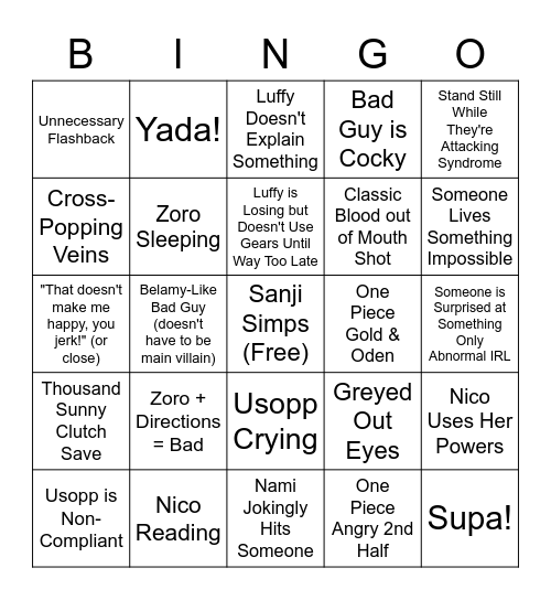 One Piece Bingo Card