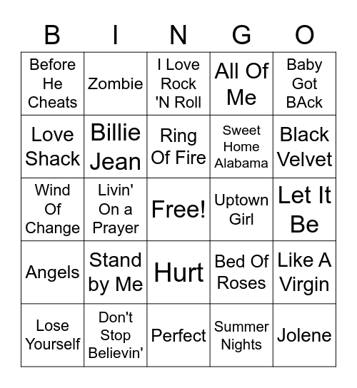 Popular Karaoke Songs Bingo Card