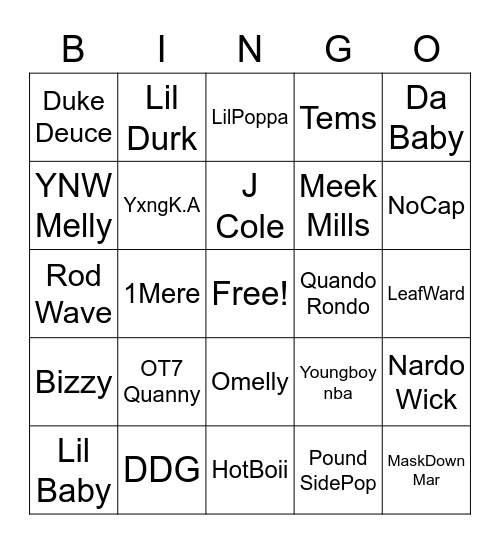 MUSIC TRAP BINGO Card