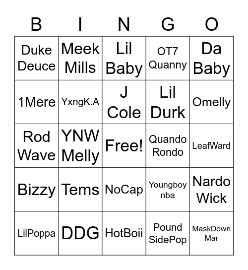 MUSIC TRAP BINGO Card