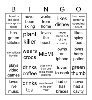 MtoM Bingo Card