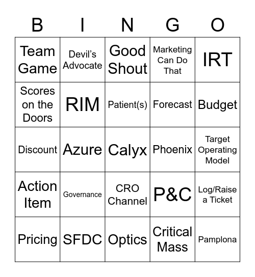 Calyx Mid-Year Sales Meeting Bingo Card
