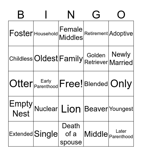 Family Structures Bingo Card