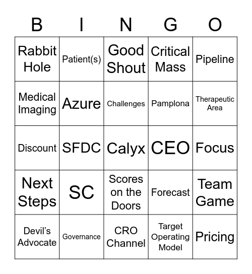 Calyx Mid-Year Sales Meeting Bingo Card