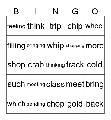 lesson  8 Bingo Card