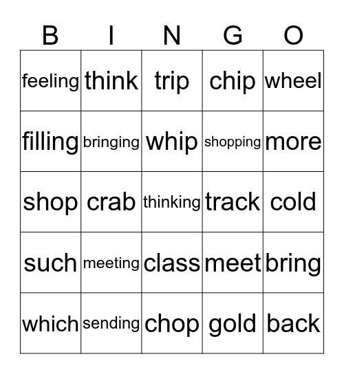 lesson  8 Bingo Card