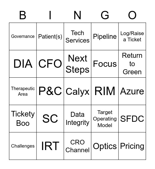 Calyx Mid-Year Sales Meeting Bingo Card