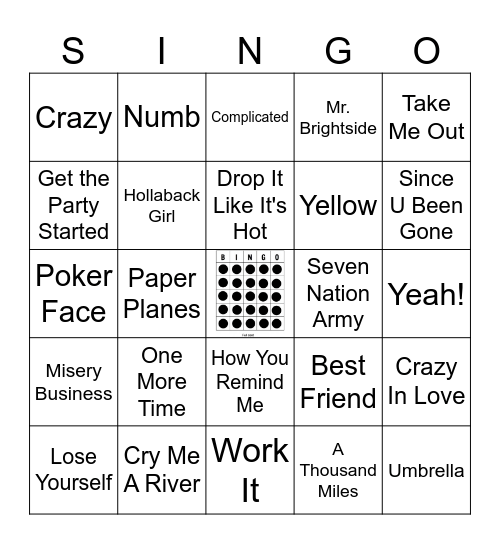 Carpool Karaoke 2000s Bingo Card