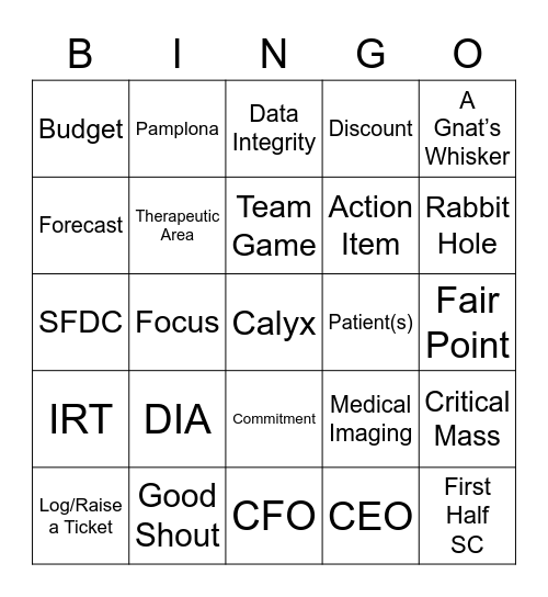 Calyx Mid-Year Sales Meeting Bingo Card