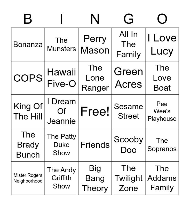 TV SHOW THEME SONGS Bingo Card