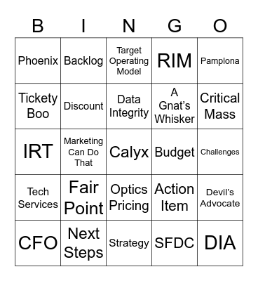 Calyx Mid-Year Sales Meeting Bingo Card