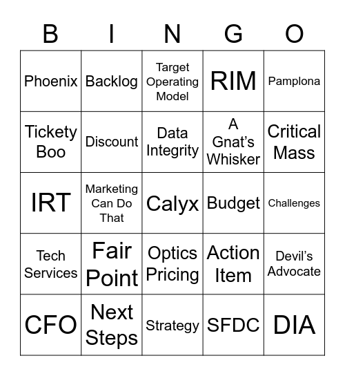 Calyx Mid-Year Sales Meeting Bingo Card