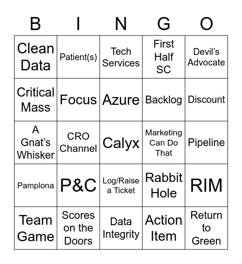 Calyx Mid-Year Sales Meeting Bingo Card