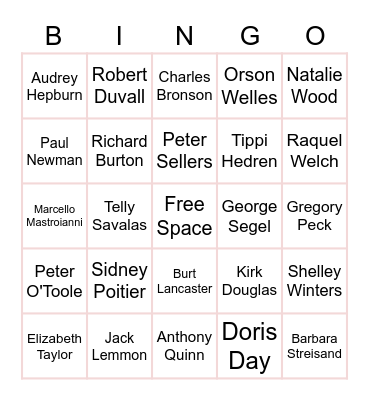 60's Celebrity Bingo Card