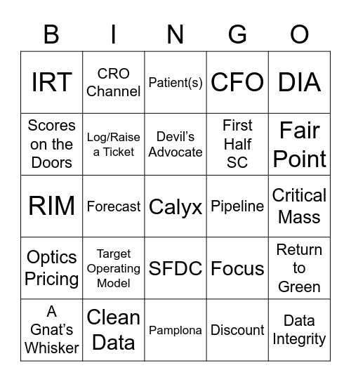 Calyx Mid-Year Sales Meeting Bingo Card