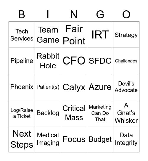 Calyx Mid-Year Sales Meeting Bingo Card