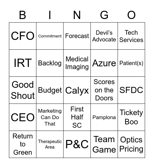 Calyx Mid-Year Sales Meeting Bingo Card