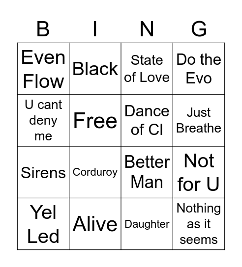 Pearl Jam Kraków Bingo Card