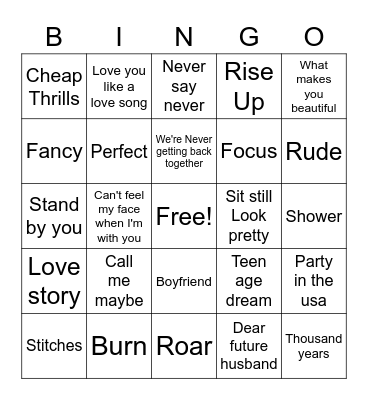 Songs Bingo Card