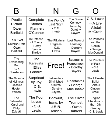 The Inklings & Related Bingo Card
