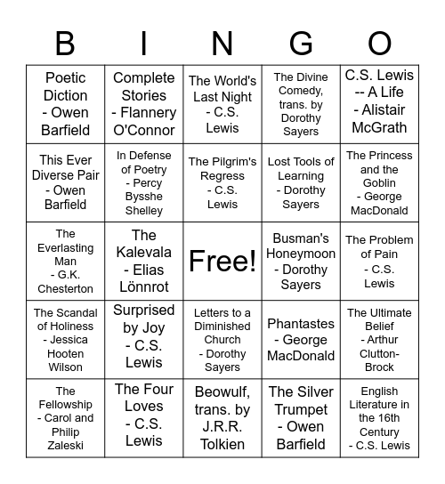 The Inklings & Related Bingo Card