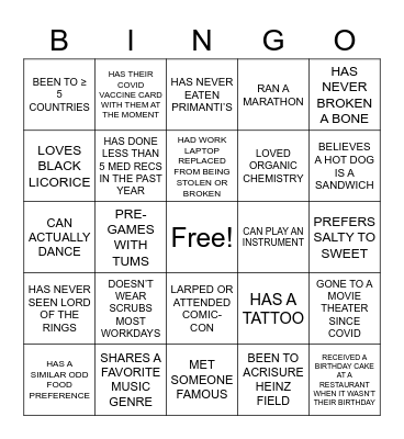 Getting to know you! Bingo Card