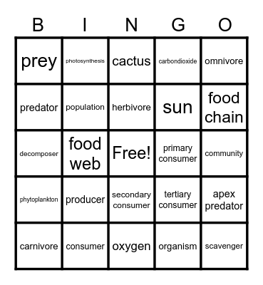 Interdependence in Nature Bingo Card