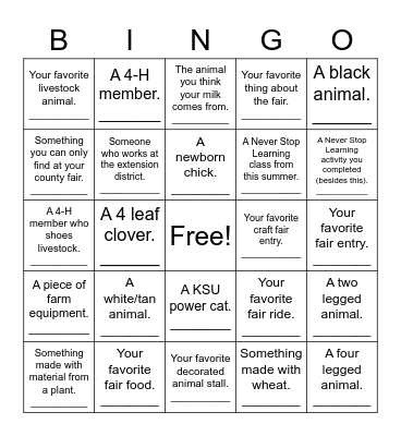 Fair Bingo Card