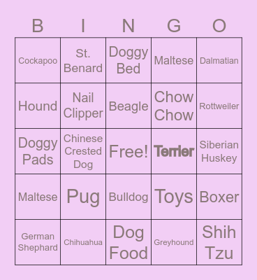 Puppy Bingo Card