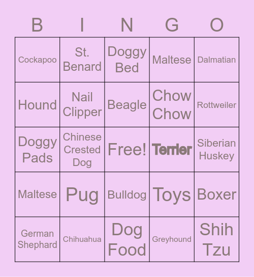 Puppy Bingo Card