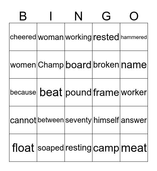 lesson 18 Bingo Card