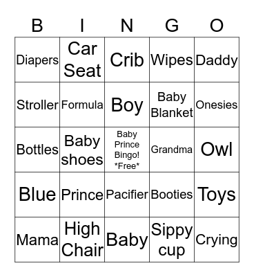 Baby Prince Bingo Card