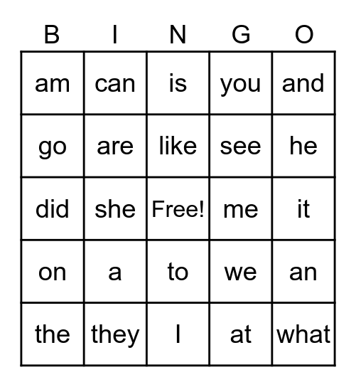 Sight Word Lists 1 and 2 Bingo Card