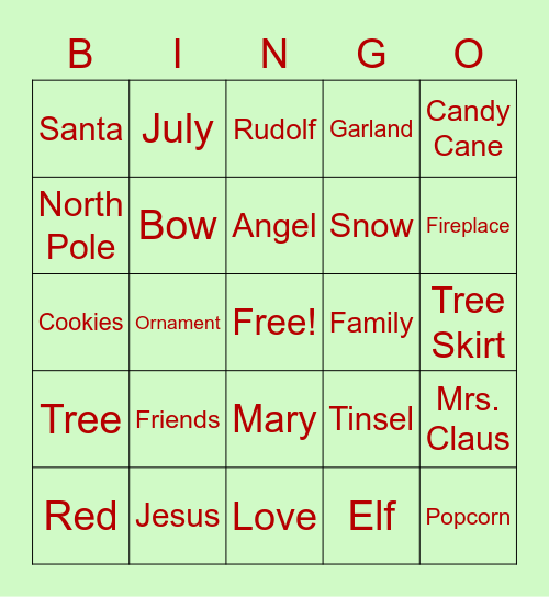 Christmas in July Bingo Card