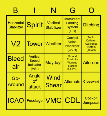 Aviation Bingo Card
