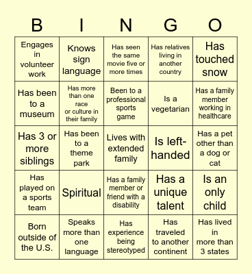 Get to know your HLSA colleagues! Bingo Card