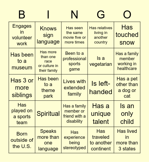 Get to know your HLSA colleagues! Bingo Card