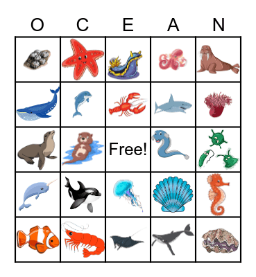 Ocean Animals Bingo Card