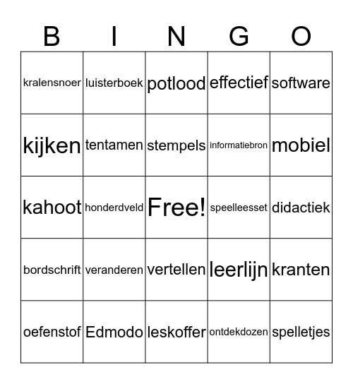 Woorden BINGO Card