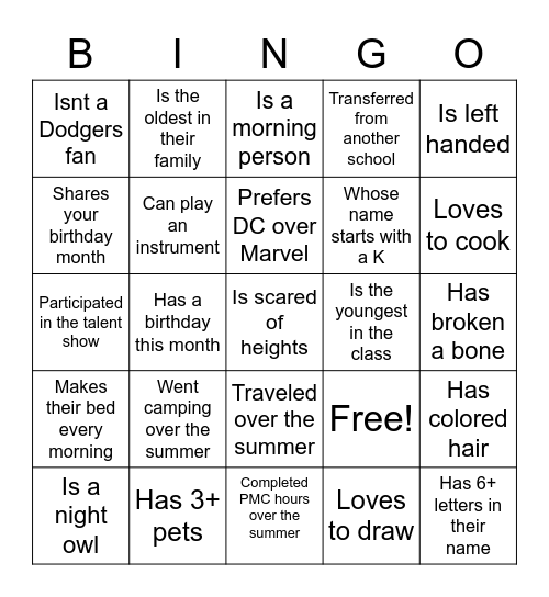 Get To Know Me Bingo - Find someone who... Bingo Card