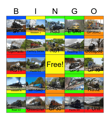 Northeastern Locomotives Bingo Card