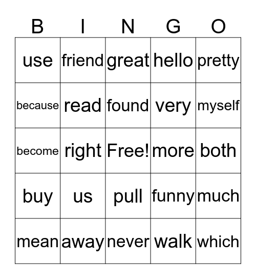 1B  Bingo (2nd 24) Bingo Card