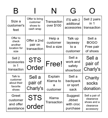 Shoe-Sational Selling! Bingo Card