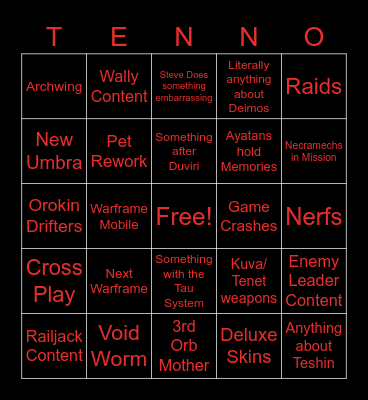 TennoCon 2022 Bingo Card
