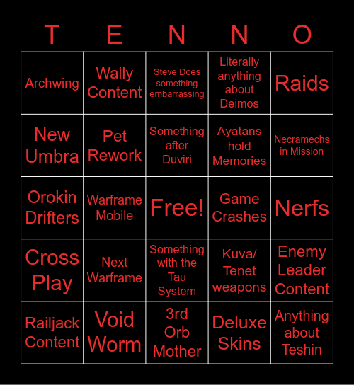 TennoCon 2022 Bingo Card