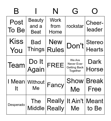 2010s Hits Bingo Card