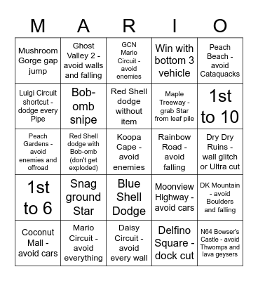 Mario Kart Wii - Random Race Bingo Card